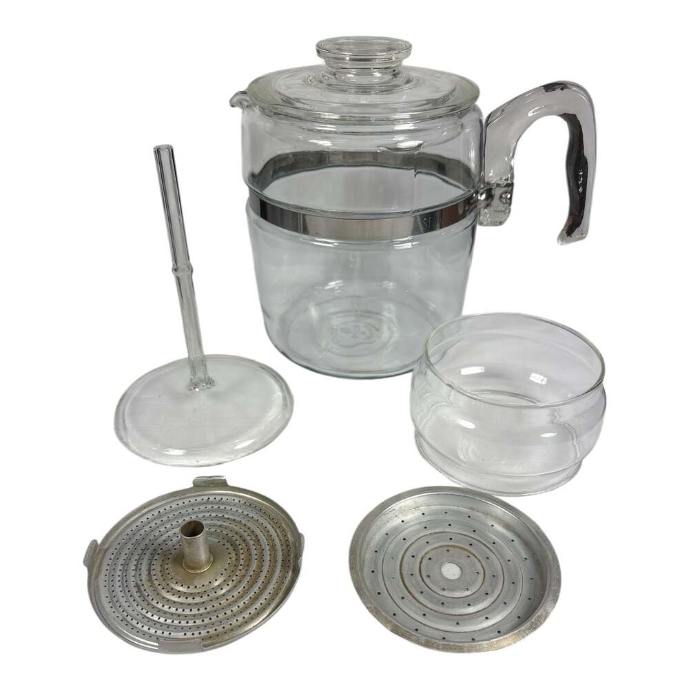 Vintage 7759 B Pyrex 9 Cup Glass Percolator Coffee Pot Flame Ware Complete Set